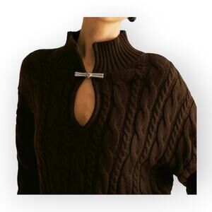 Commense Cotton Keyhole Stand-Collar Knit Brown Sweater – Size XL (NWT)